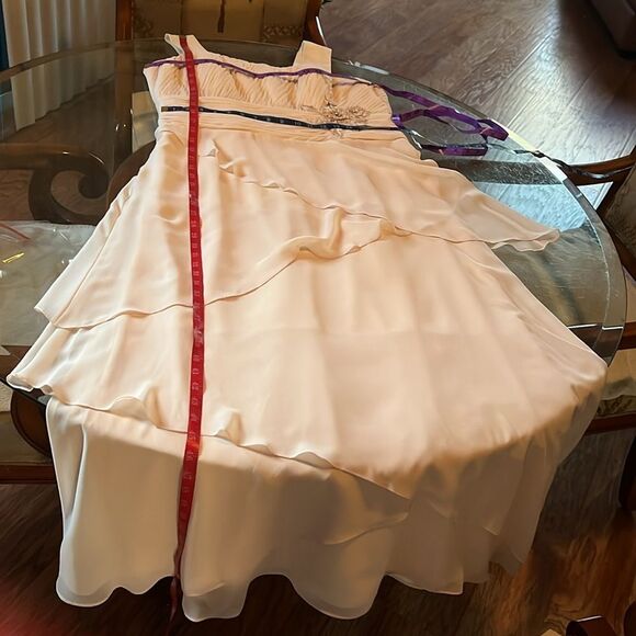 Alyce Champagne Cream Tiered Wrap Dress Jacket Wedding Embroidered Bead Diamond - Picture 13 of 16